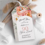90 Years Loved Feminine Floral 90th Birthday Gift Tags<br><div class="desc">Beautifully elegant and so charming, this peach and white watercolor floral birthday favor tag celebrates "90 Years Loved". It's a sweet sentiment to remind the guest of honor just how much they are loved and admired. The lovely design features a beautiful bouquet of peach and ivory white watercolor peonies, eucalyptus...</div>
