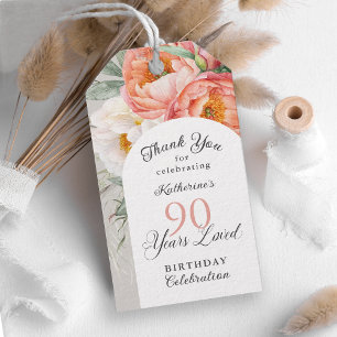 90 Years Loved Feminine Floral 90th Birthday Gift Tags