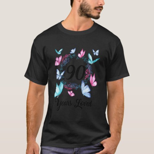 90 Years Loved For Floral Pattern T_Shirt