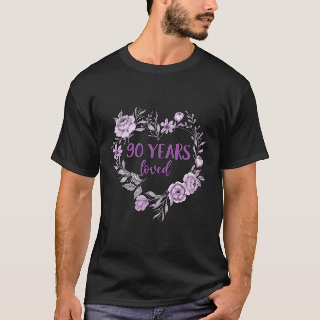 90 Years Loved For Purple Floral T-Shirt (Front)