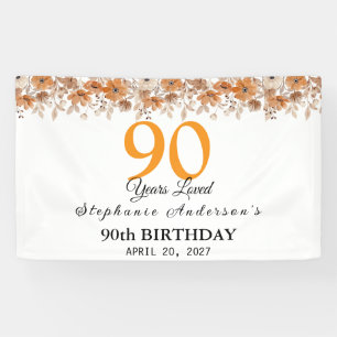 90 Years Loved Peach Floral 90th Banner