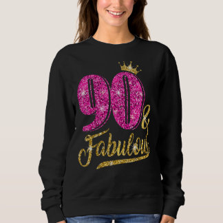 90 Years Old 90 & Fabulous 90th Birthday Pink Cro Sweatshirt