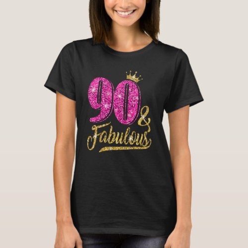 90 Years Old  90  Fabulous 90th Birthday Pink Cro T_Shirt