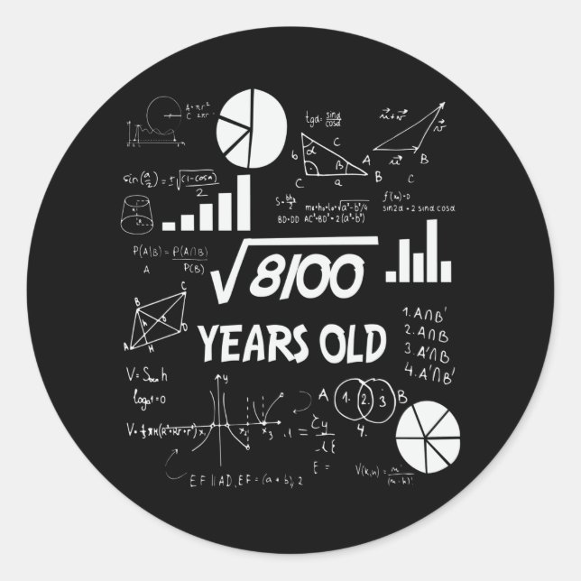 90 Years Old Bday Math Teacher 90th Birthday Gift Classic Round Sticker (Front)