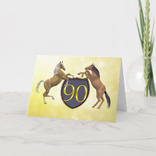 90 years old birthday card with rearing horses