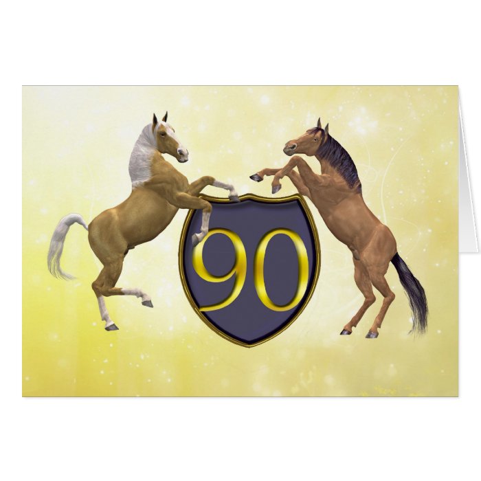 90 years old birthday card with rearing horses