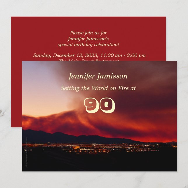 90 Years Old Birthday Party Invites World on Fire (Front/Back)