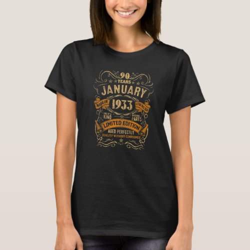 90 Years Old Gift Awesome Since January 1933 90th  T_Shirt
