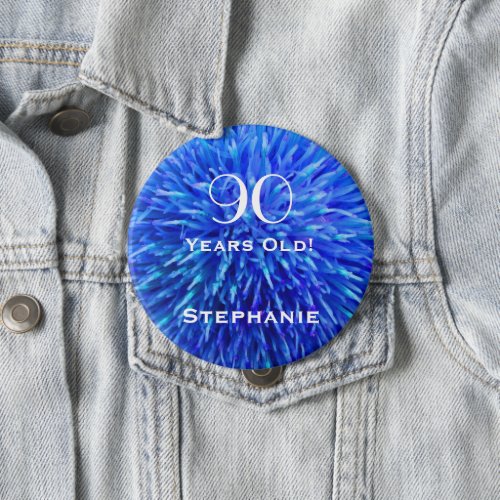 90 Years Old Personalized Blue Abstract Button Pin