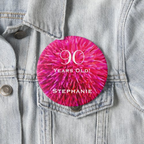 90 Years Old Personalized Hot Pink Abstract Pin
