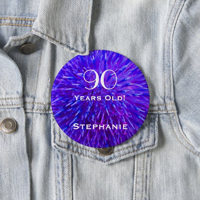 90 Years Old Personalized Purple Abstract Button (In Situ)