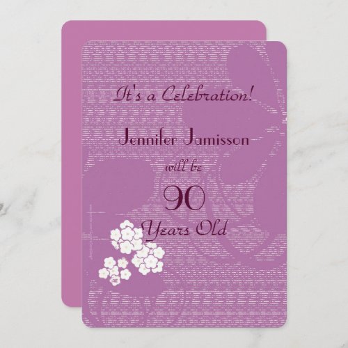 90 Years Old Purple Floral Birthday Party Invite