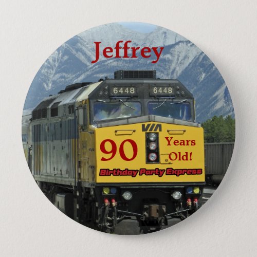90 Years Old Railroad Train Birthday Button Pin