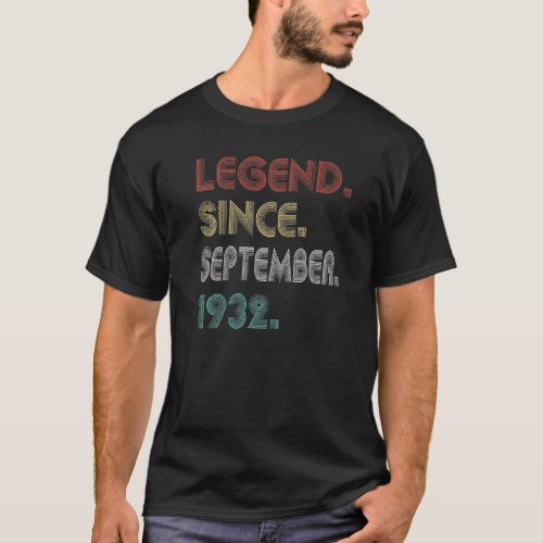 90 Years Old Vintage Legend Since September 1932 9 T_Shirt