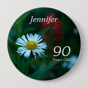90 Years Old, White Daisy WildFlower Button Pin