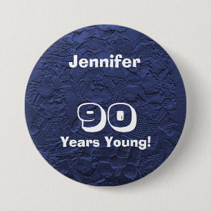 90 Years Young Dark Blue Dolls Pin Birthday Gift