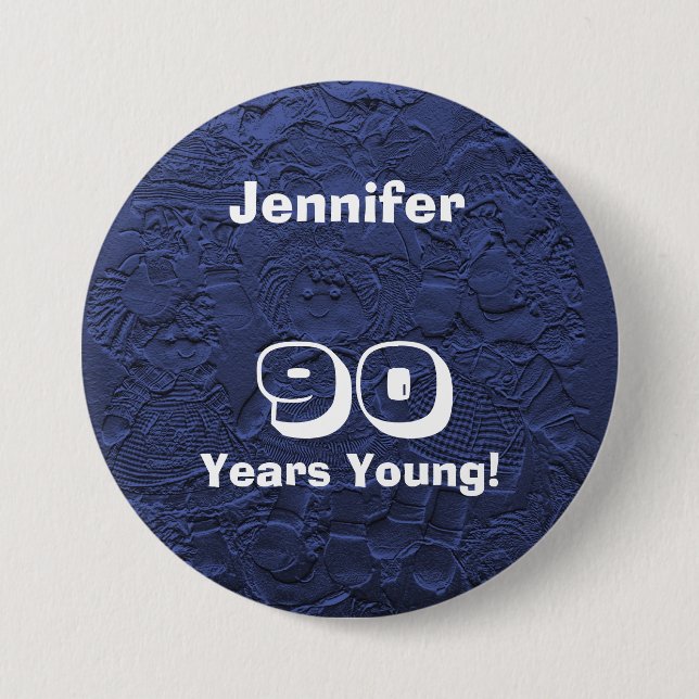 90 Years Young Dark Blue Rag Dolls Birthday Gift Pinback Button (Front)