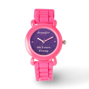 90 Years Young Watch, Purple Dolls, Pink Glitter Watch