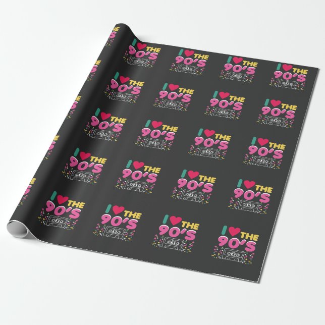 90er Outfit I Love the 90s Retro Oldschool Wrapping Paper (Unrolled)