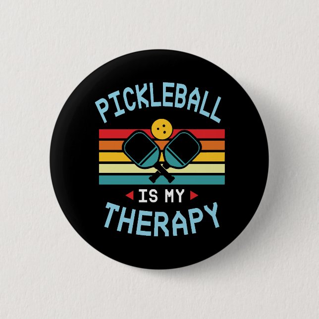 90Pickleball is My Therapy. Funny Pickleball Paddl Button (Front)