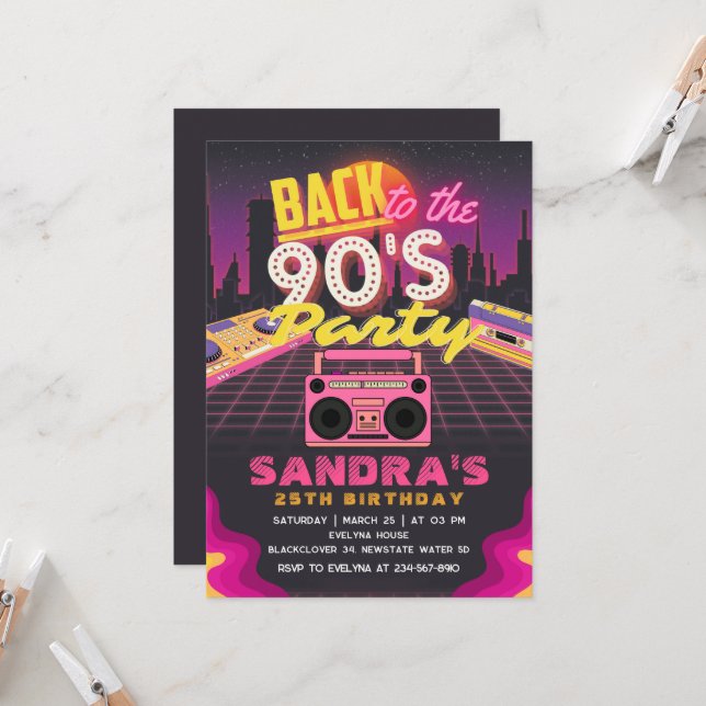 90s & 80s Ideas Birthday Party Invitation (Front/Back In Situ)