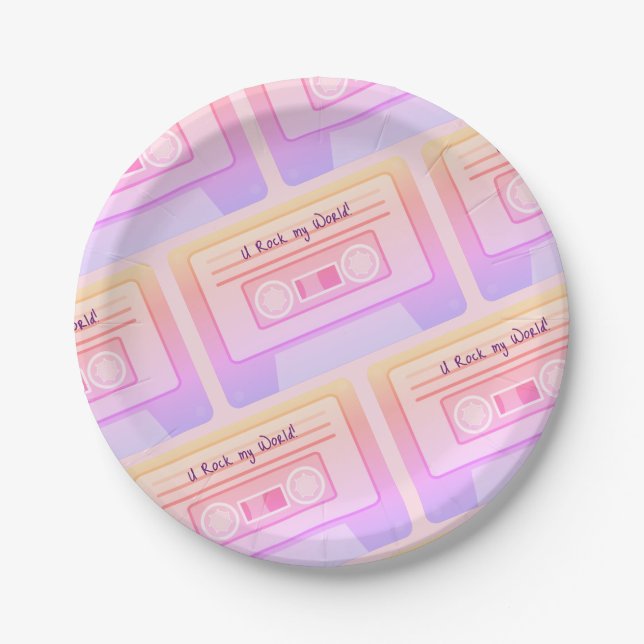 90s 80s Vaporwave Aesthetic Pink Valentines Day Paper Plates (Front)