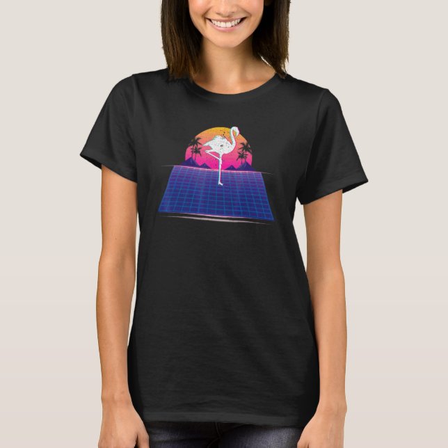 90s 80s Vaporwave Sunset Flamingo Retro Tropical S T-Shirt (Front)