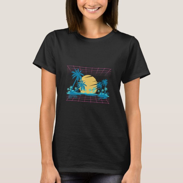 90s Art Vaporwave Beach Palm Trees Sunset Tropical T-Shirt (Front)