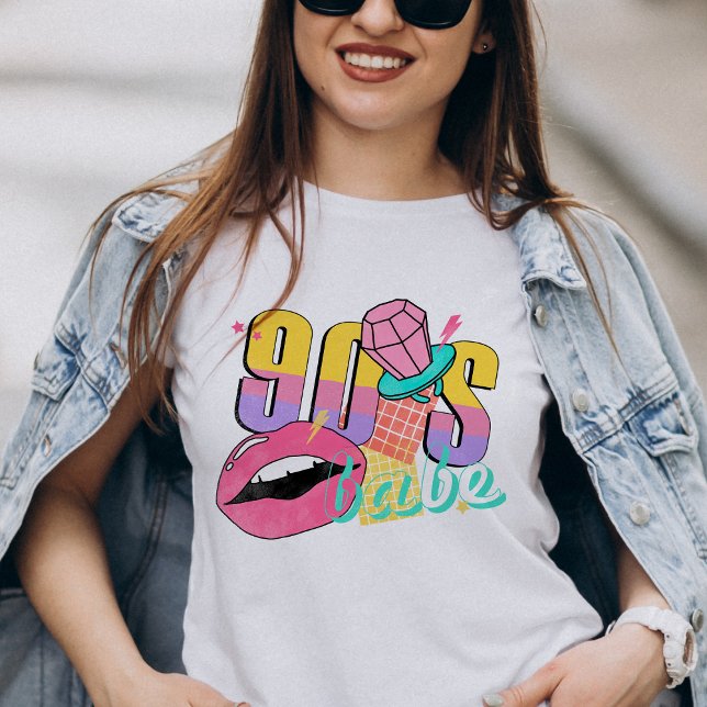  90s Babe Retro Groovy Bright Colorful T-Shirt (Creator Uploaded)