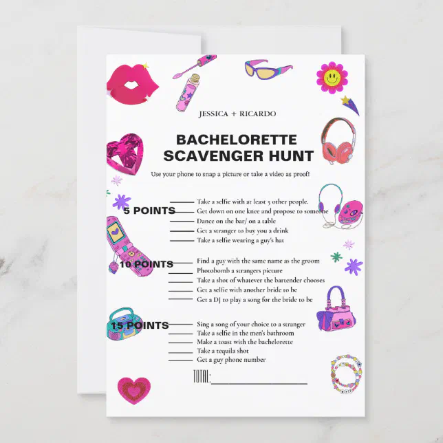 90's baby Bachelorette scavenger photo hunt game Invitation | Zazzle