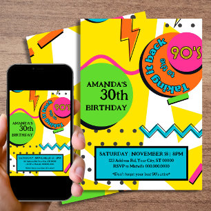 90s Birthday Party, Bright and Colorful Invitation