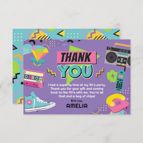 90s Birthday Party Thank You Card