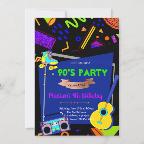 90s birthday theme party invitation