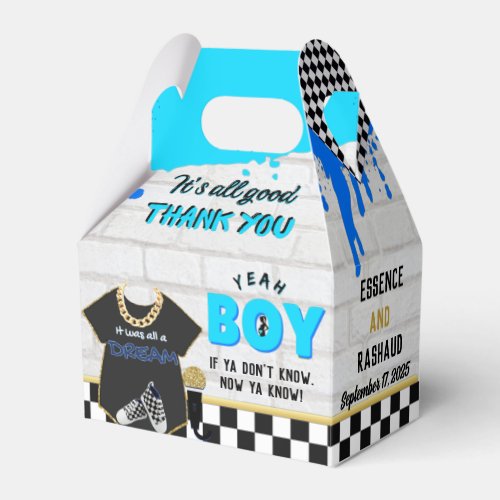 90s Boy Retro Hip Hop Baby Shower Neon Blue Favor Boxes