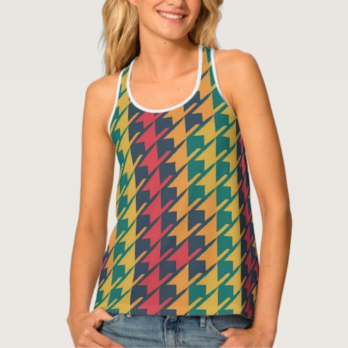 90s Bright Blue and Green Houndstooth Tank Top