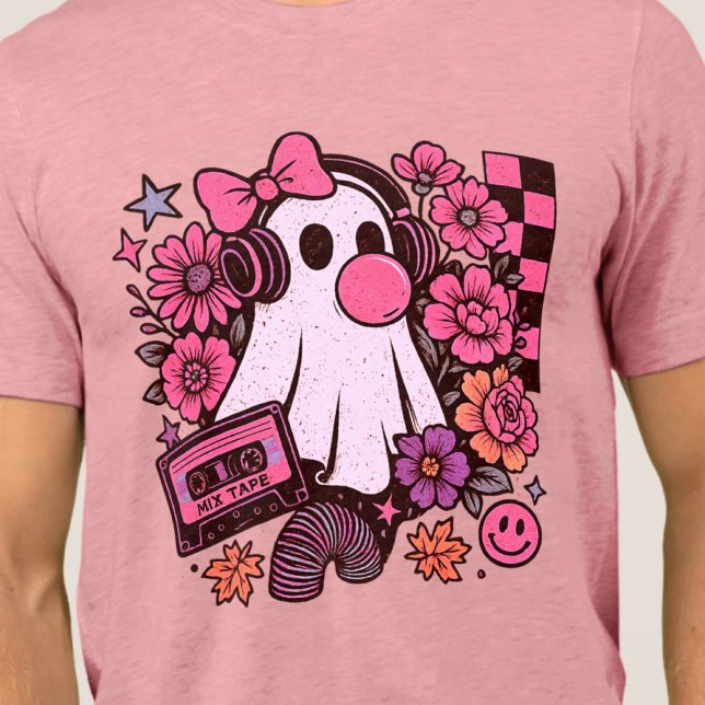 90s Bubblegum Aesthetic Retro Ghost Girl Halloween Tri-Blend Shirt (This ghost girl design mixes 90s aesthetic nostalgia with playful Halloween charm.)