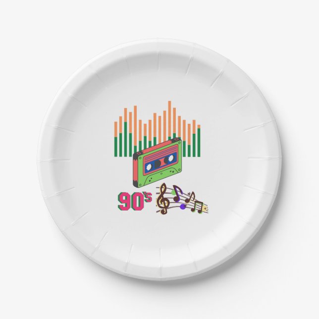 90's Cassette Player Music Retro Birthday  Paper Plates (Front)