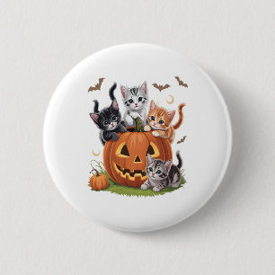 90s Cat Pumpkin Halloween Floral Spooky Season Button