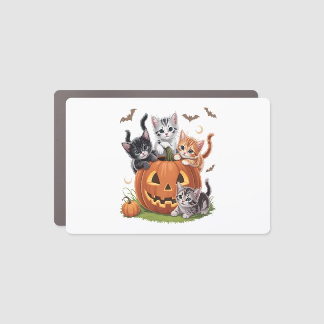90s Cat Pumpkin Halloween Floral Spooky Season Car Magnet (Front)