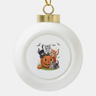 90s Cat Pumpkin Halloween Floral Spooky Season Ceramic Ball Christmas Ornament