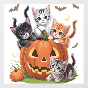 90s Cat Pumpkin Halloween Floral Spooky Season Wall Decal
