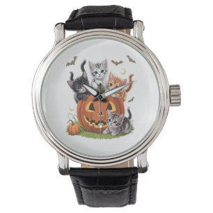 90s Cat Pumpkin Halloween Floral Spooky Season Watch