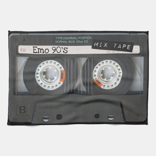 90's Emo Cassette Tape Black Mix Tape Kitchen Towel (Horizontal)