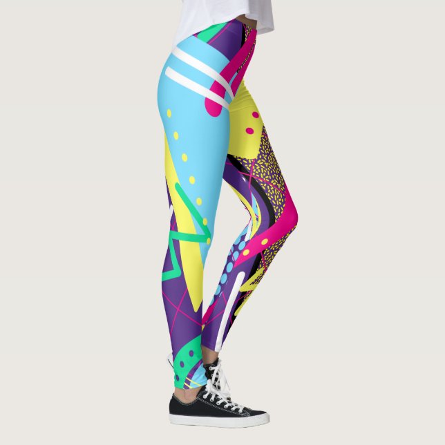 90's Geometrical Pattern, Nineties Retro Colors Leggings (Right)