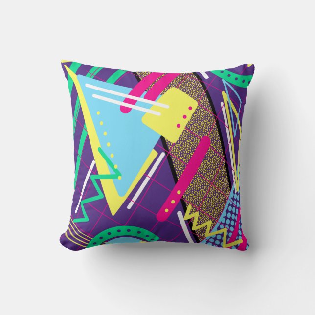 90's Geometrical Pattern, Nineties Retro Throw Pillow (Front)