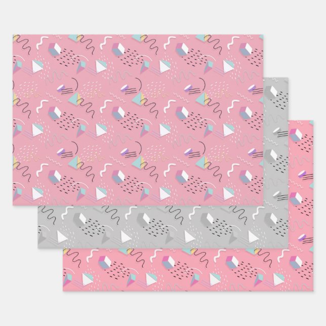 90s Geometrics and Squiggles Wrapping Paper Sheets (Set)