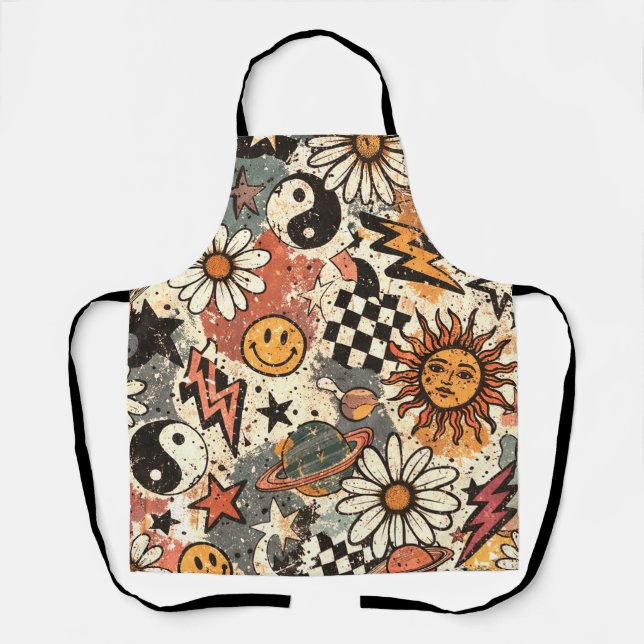 90s Happy Faces Sun Flowers Pattern Apron (Front)
