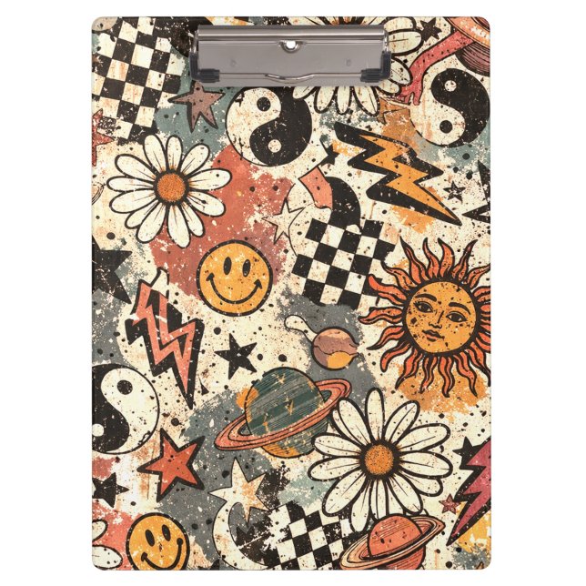 90s Happy Faces Sun Flowers Pattern Clipboard (Front)