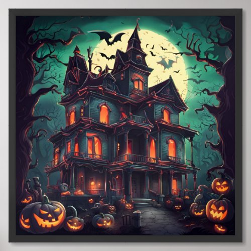 90s Haunted House Framed Art