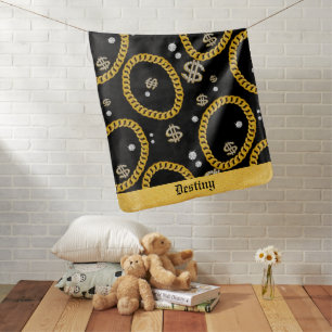 90's Hip Hop Rap Music Gold Cuban Link Chain Baby Blanket